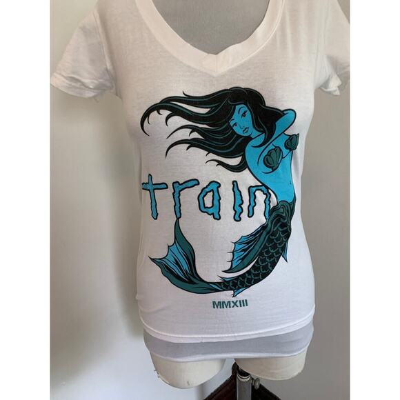Train Concert Band Tee S White Nautical Mermaid MMXIII Graphic V Neck Small 2013 - Picture 5 of 8